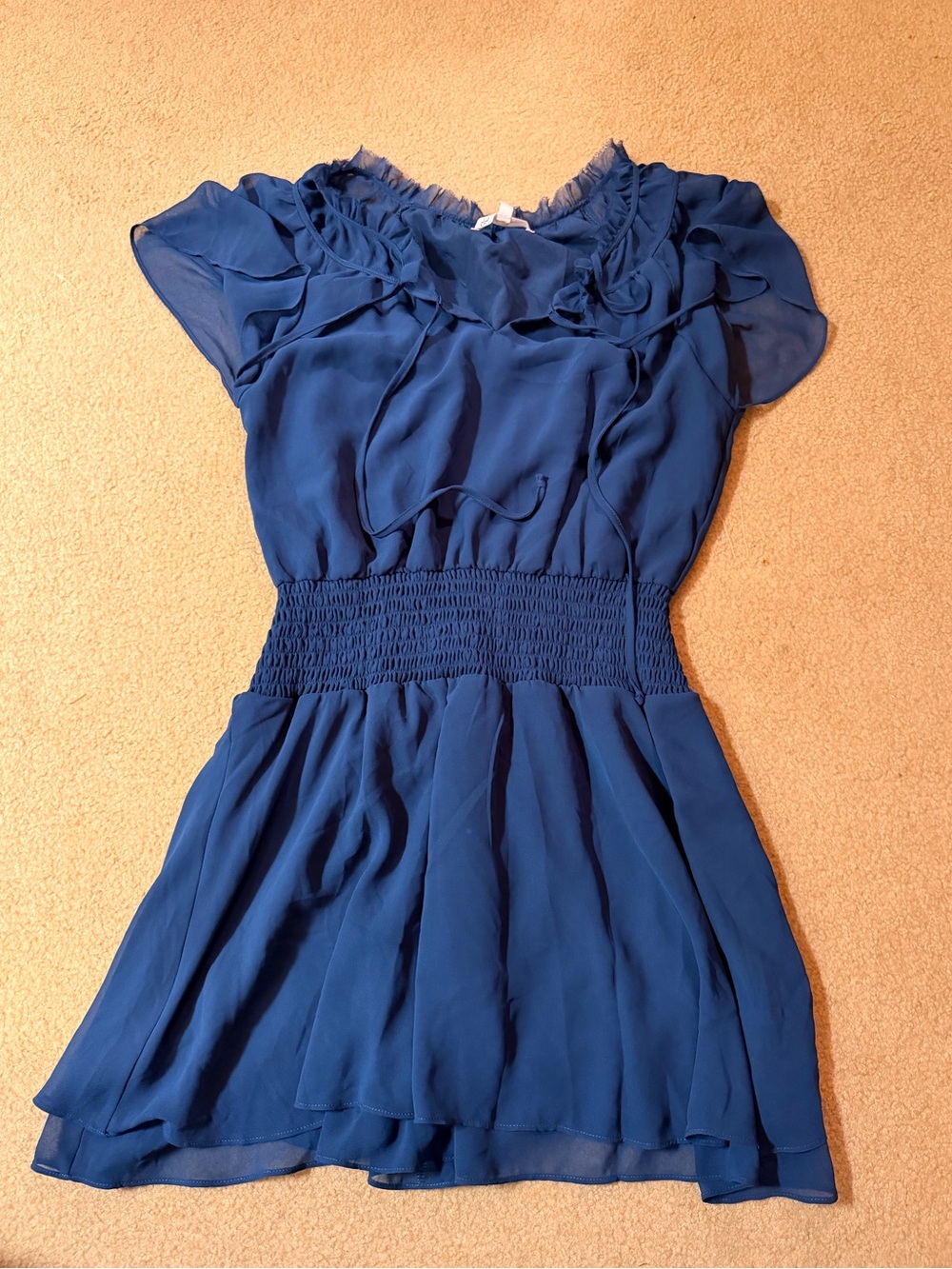 Blue Ruffled Waist Dress